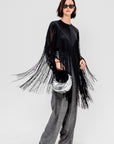 4-Ply Silk Fringe Cape, Black