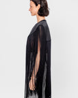 4-Ply Silk Fringe Cape, Black