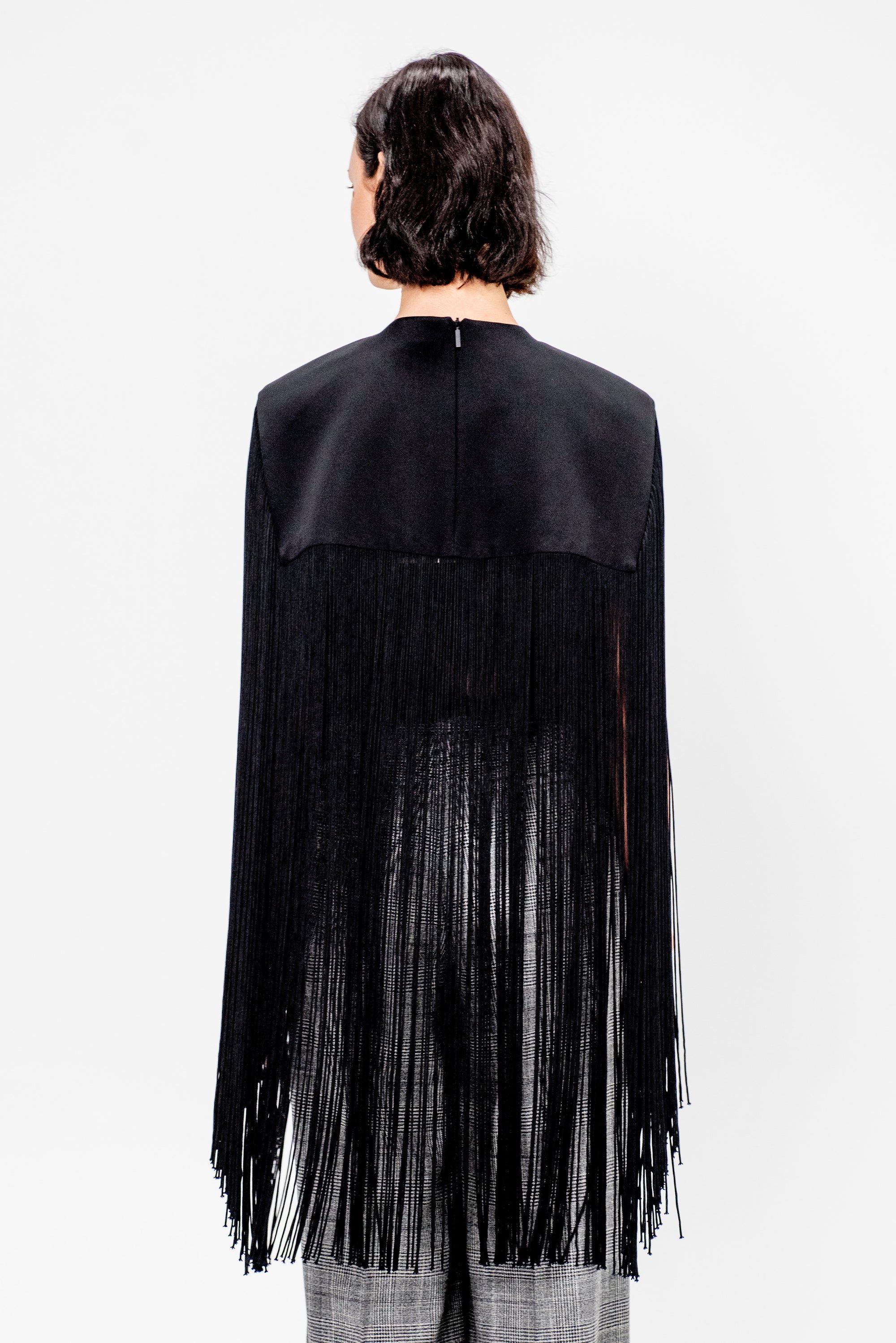 4-Ply Silk Fringe Cape, Black