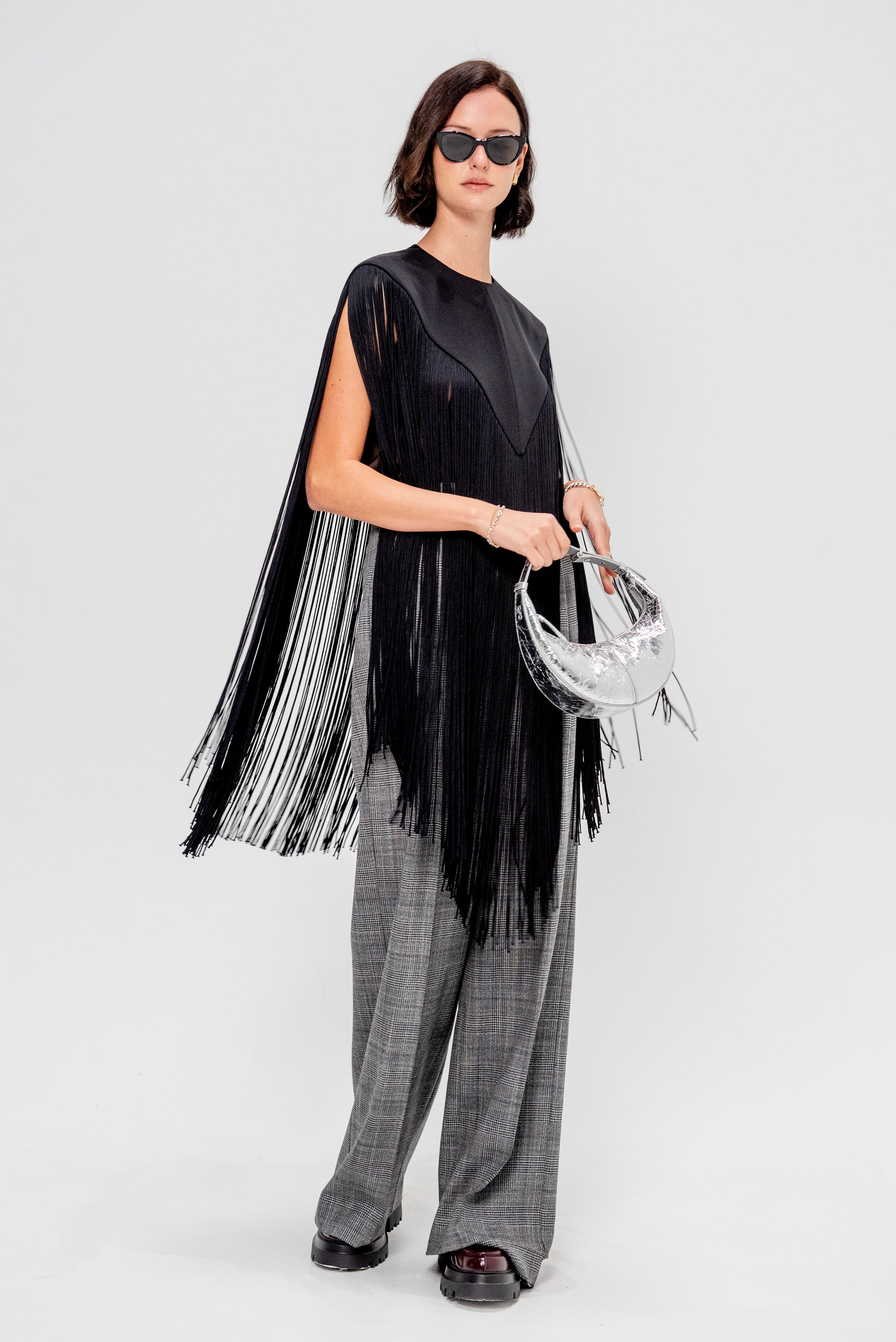 4-Ply Silk Fringe Cape, Black