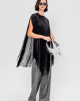 4-Ply Silk Fringe Cape, Black