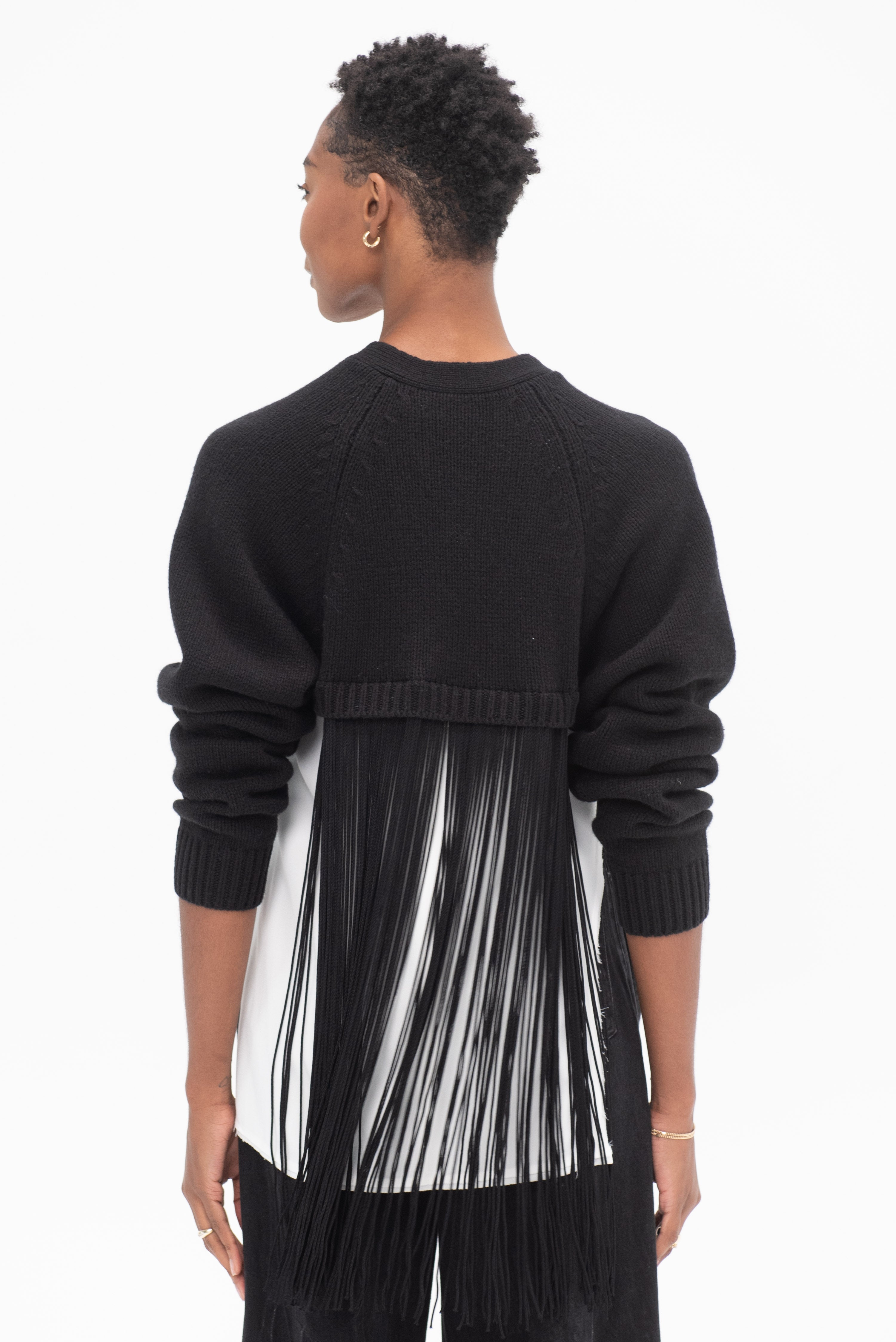 Tibi Soft Sweater Fringed Half Cardigan Black XXS XS