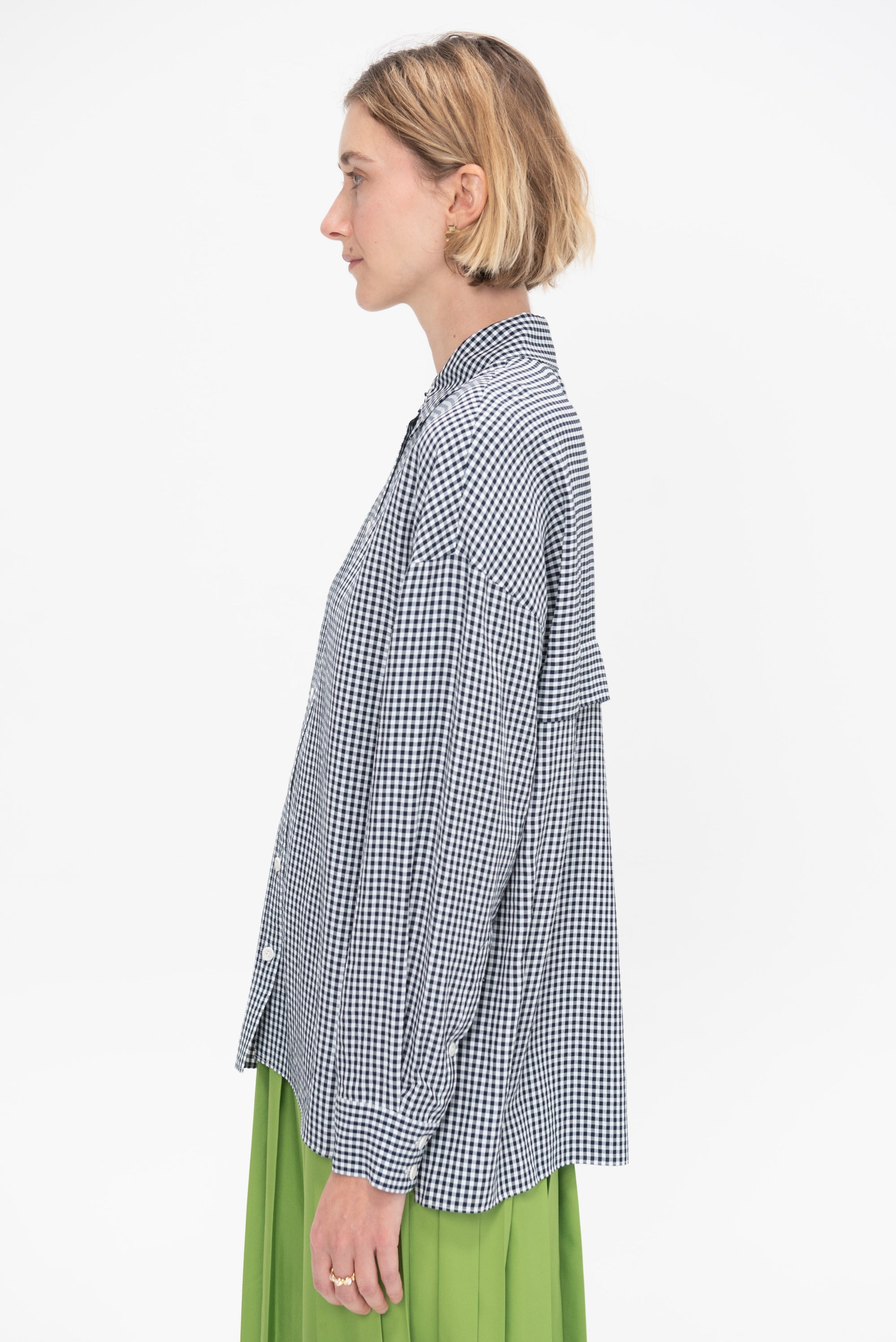 Viscose Gingham Oversized Shirt, Navy &amp; White Multi
