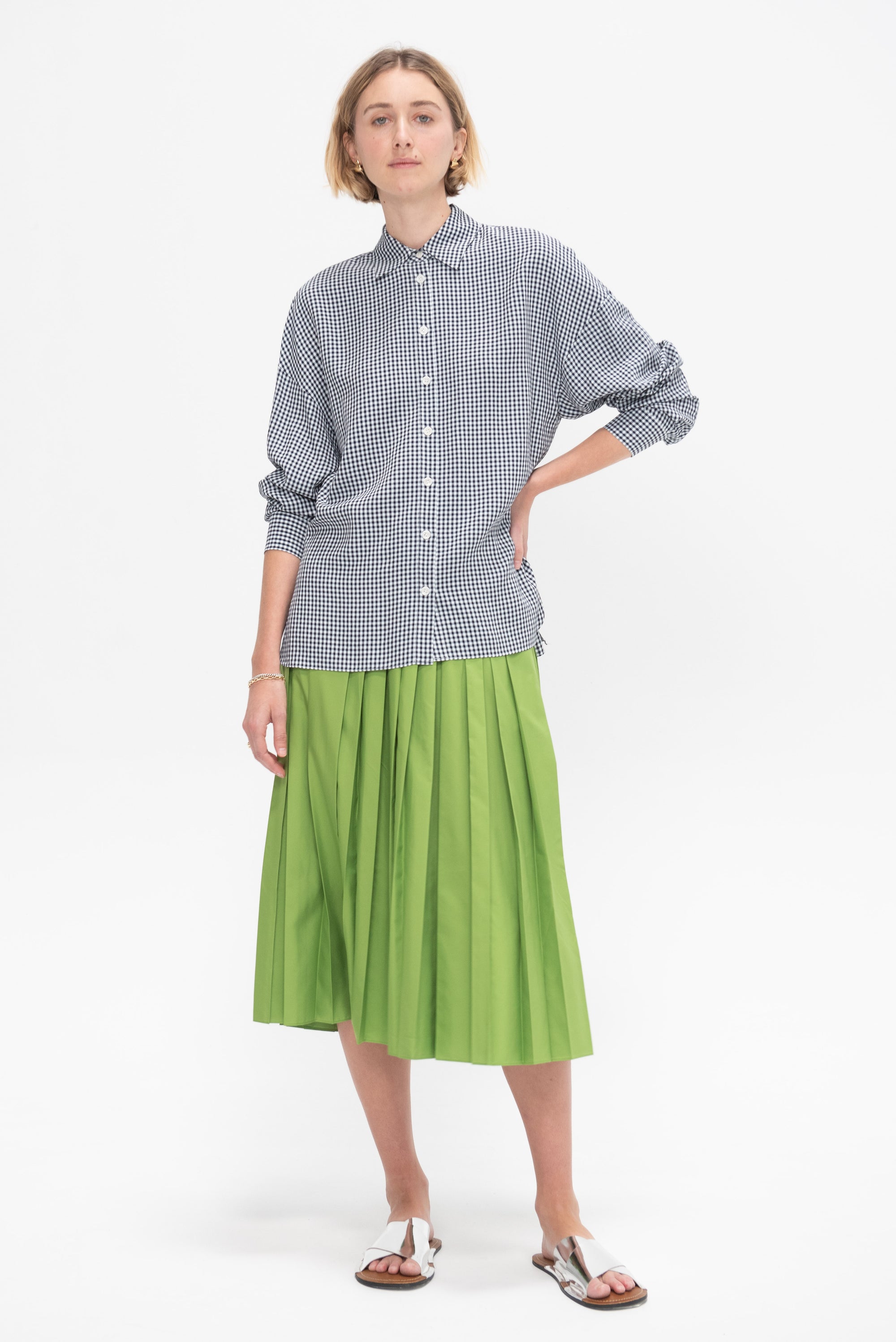 Viscose Gingham Oversized Shirt, Navy &amp; White Multi