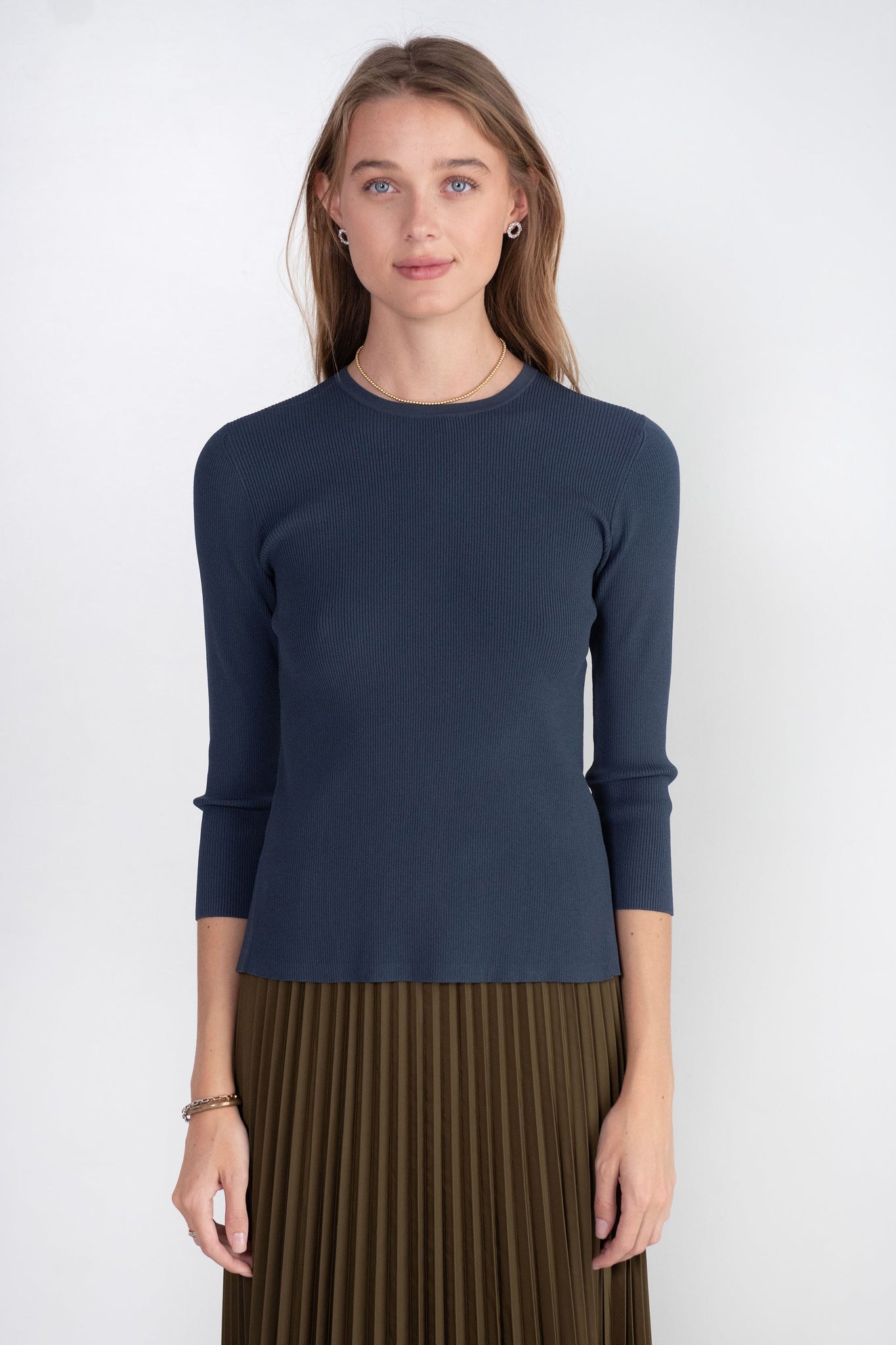 TIBI - Giselle Stretch Sweater Circle Openback Pullover, Navy Fog