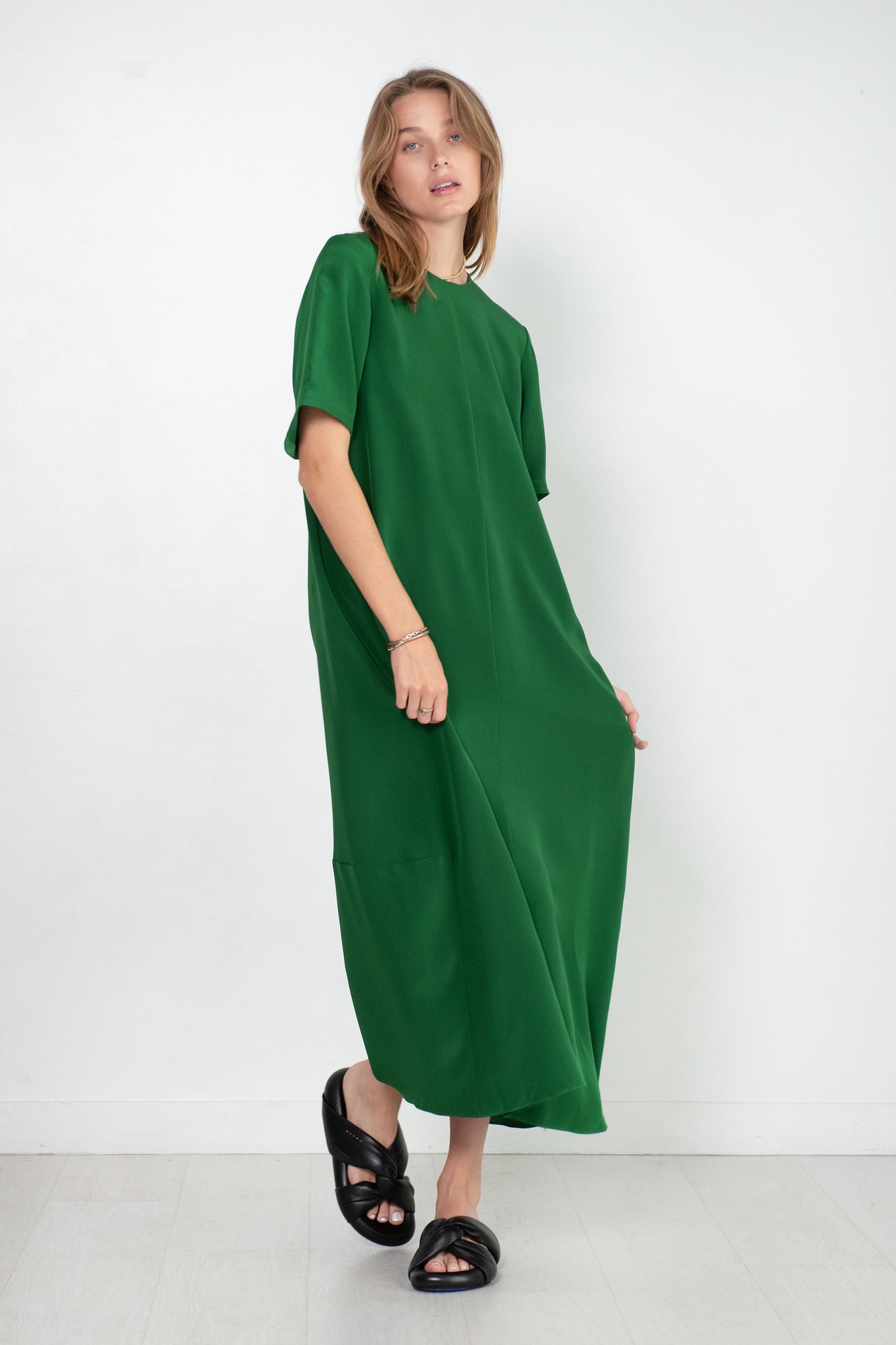 TIBI - 4 Ply Silk T-Shirt Dress, Grass