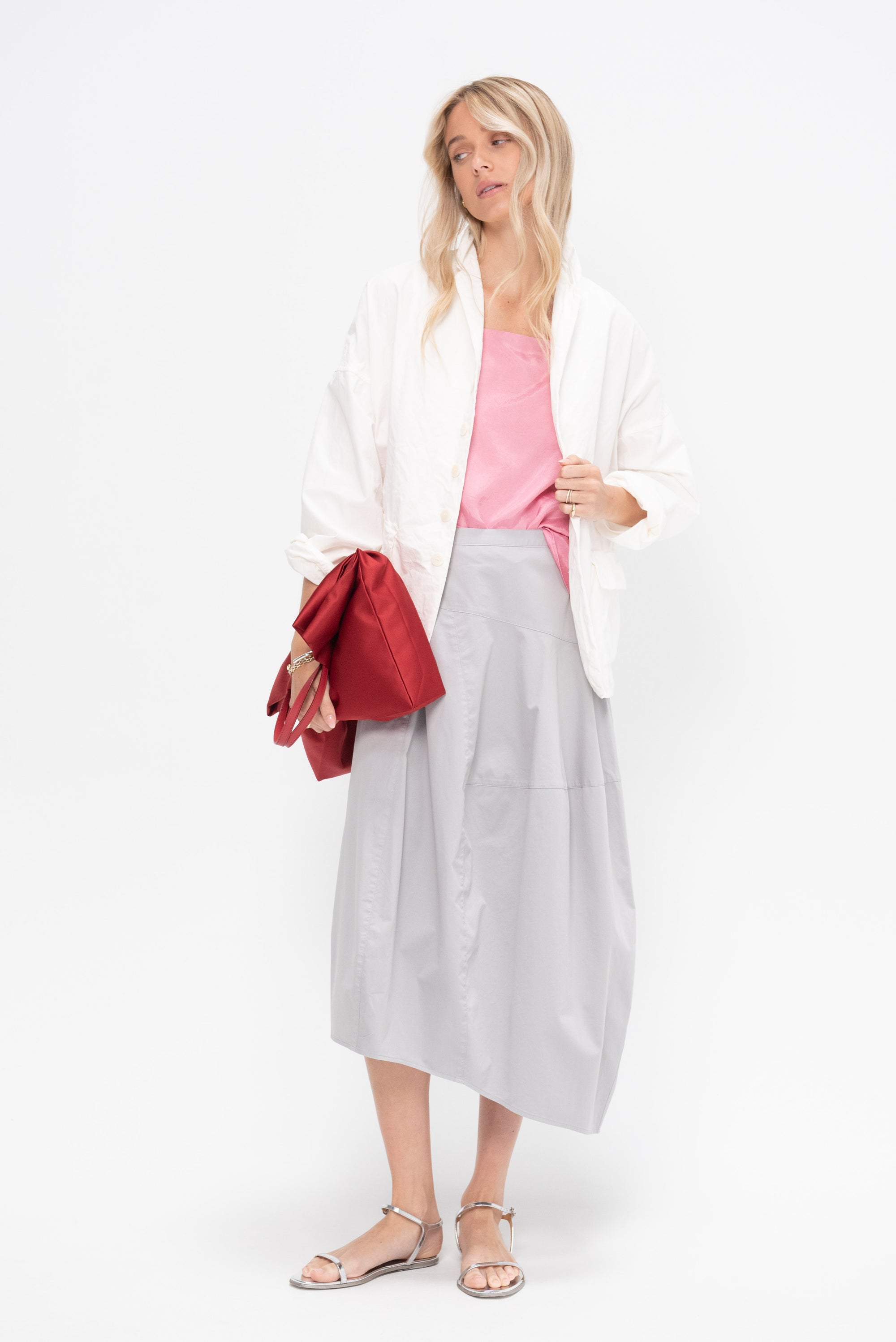 Garment Dyed Silky Cotton Asymmetrical Balloon Skirt - Short, Grey