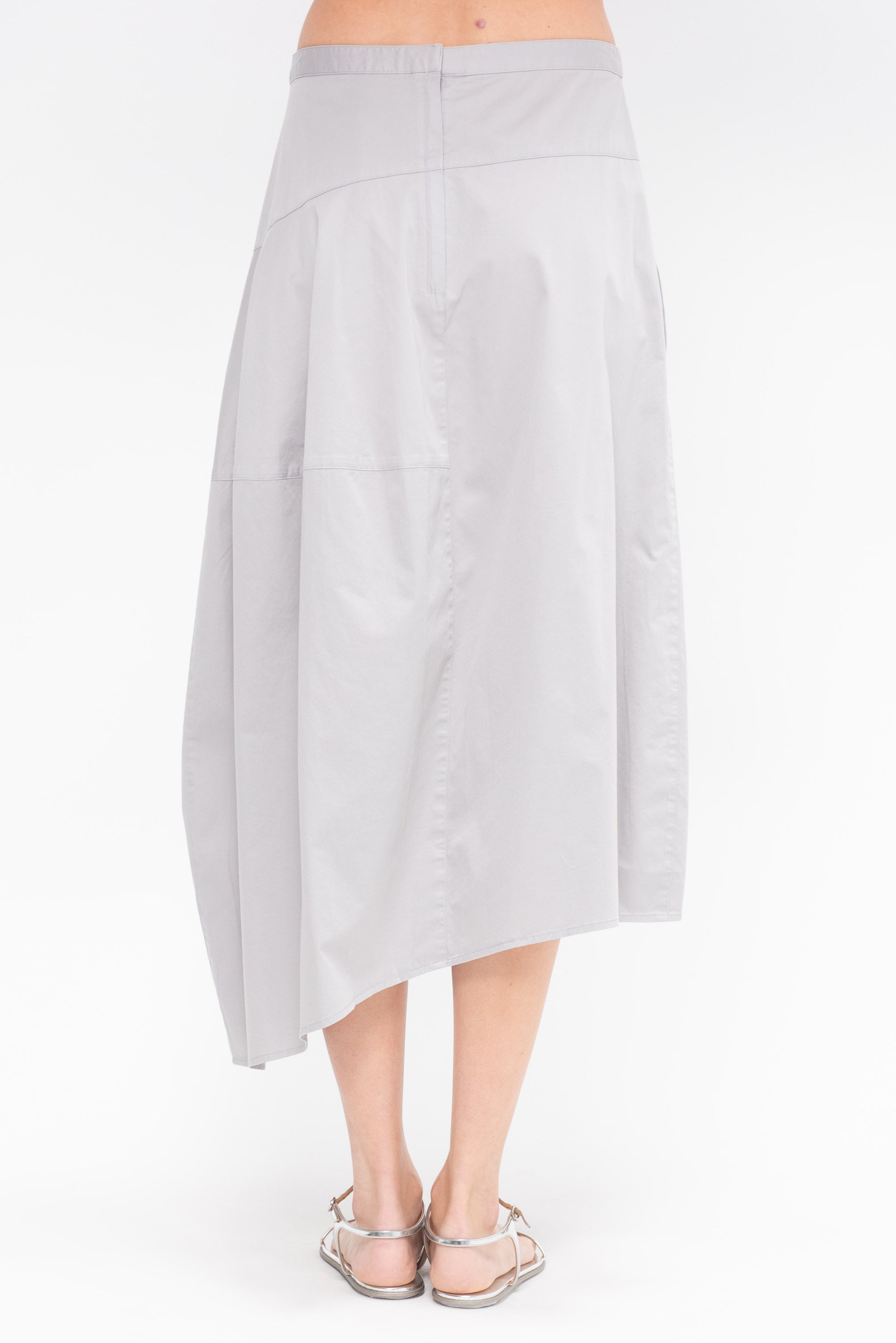 Garment Dyed Silky Cotton Asymmetrical Balloon Skirt - Short, Grey