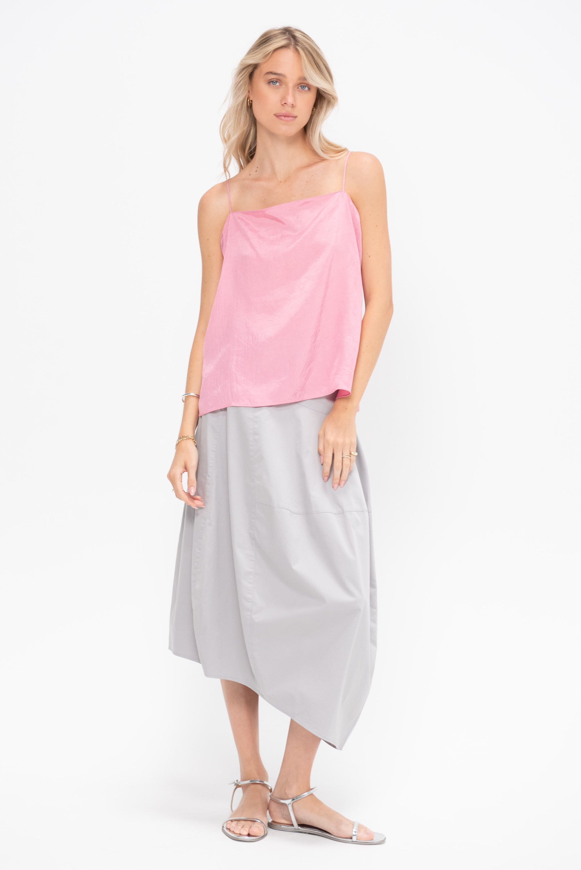 Garment Dyed Silky Cotton Asymmetrical Balloon Skirt - Short, Grey