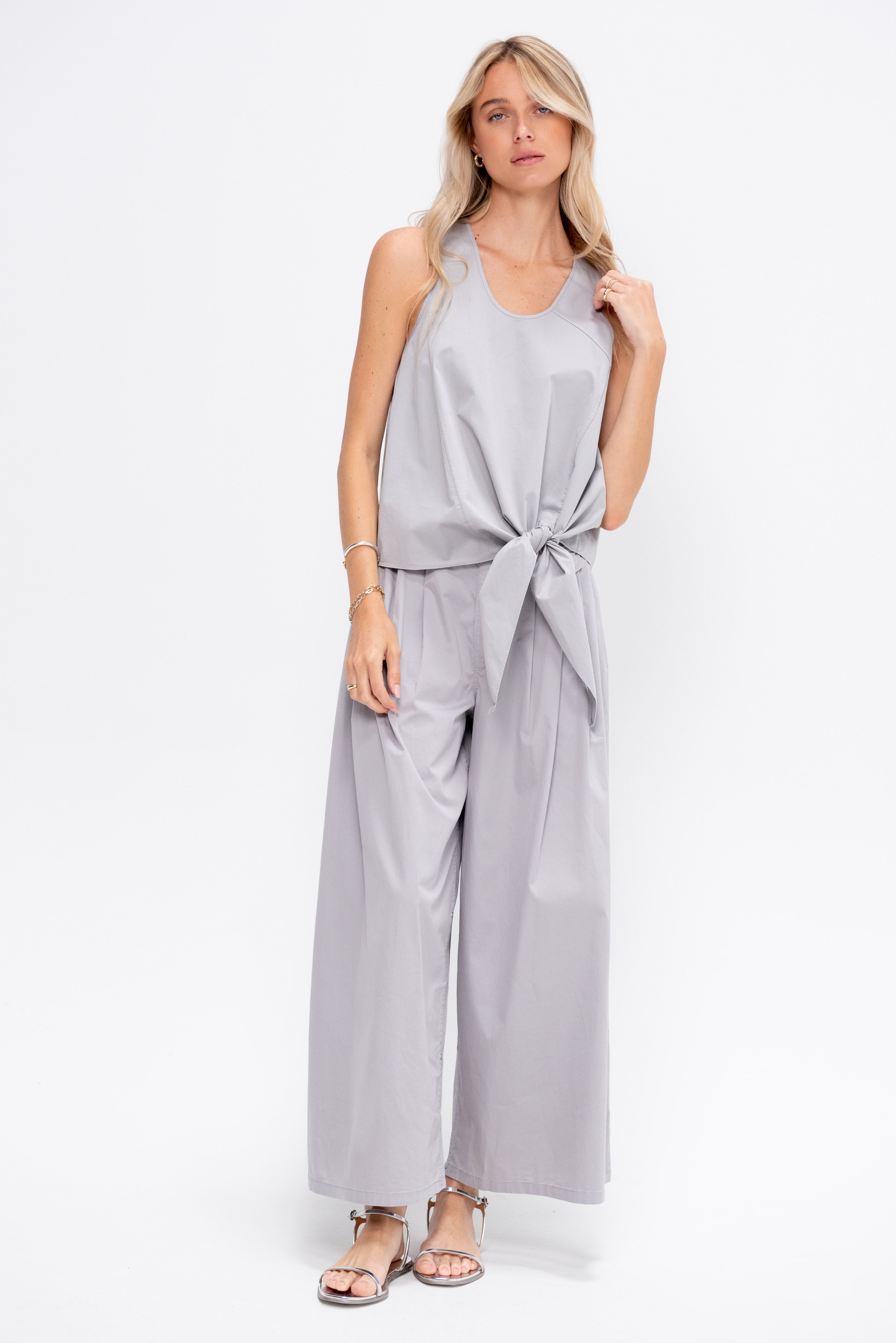 Tibi Garment Dyed Silky Cotton Tie Front Top, Grey – Kick Pleat