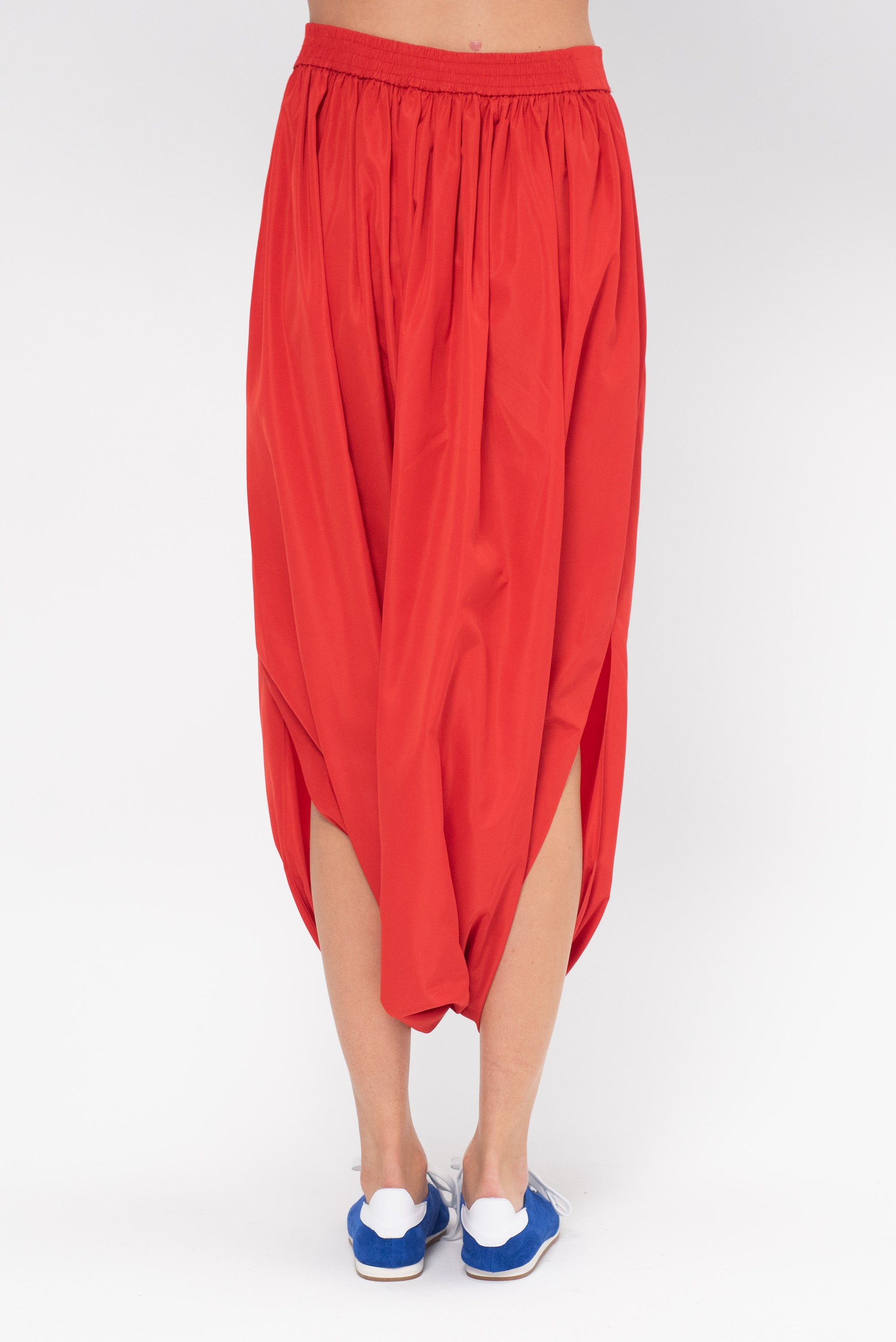 Italian Sporty Nylon Pleated Jalousie Skirt, Lava