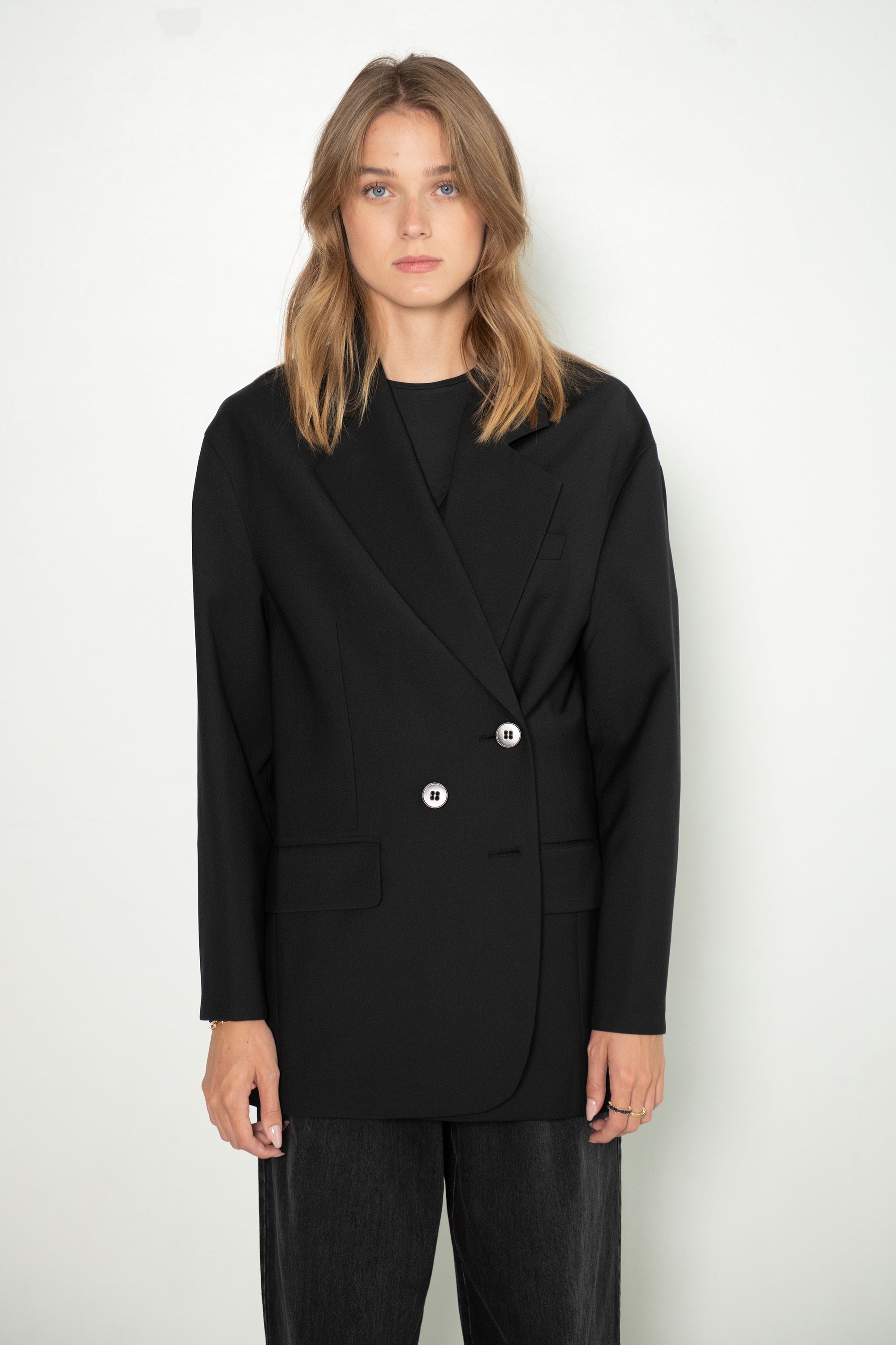 Tibi Tropical Wool Detached Lapel Liam Blazer, Black – Kick Pleat