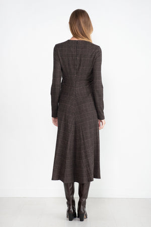 TIBI - Lutz Knit Midi Godet Dress, Brown & Black Multi