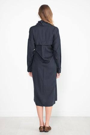 TIBI - Lyocell Drape Cowl Neck Dress, Navy Multi
