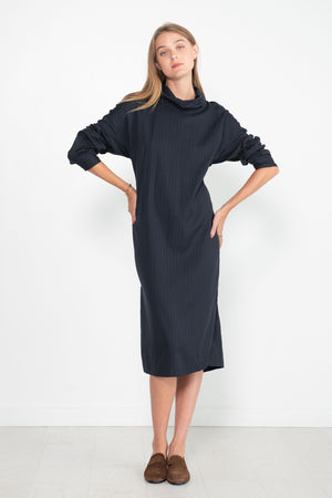 TIBI - Lyocell Drape Cowl Neck Dress, Navy Multi
