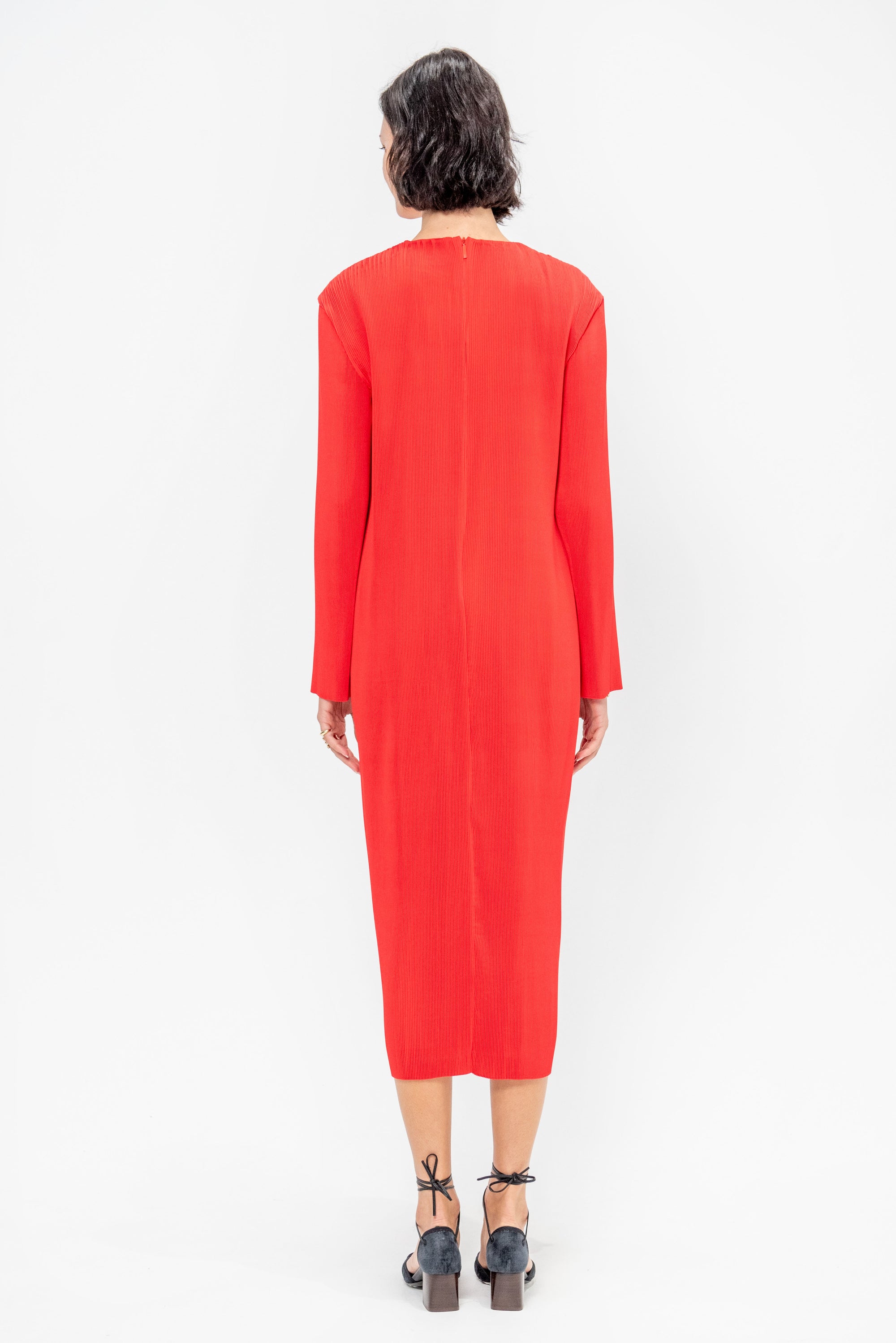 Plissé Midi Dress, Red