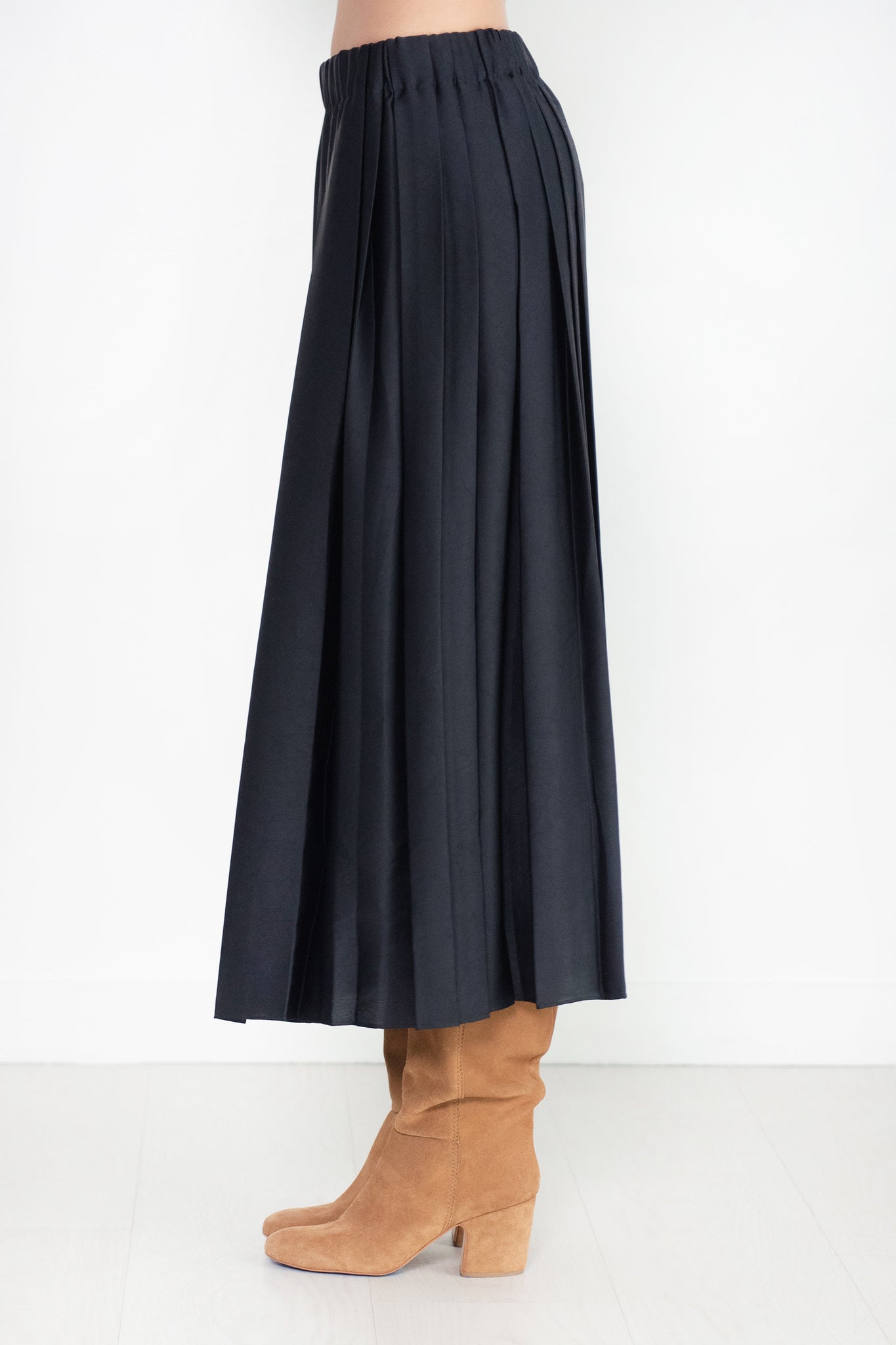 TIBI - Feather Weight Pleated Skirt, Navy