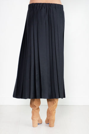 TIBI - Feather Weight Pleated Skirt, Navy