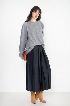 TIBI - Feather Weight Pleated Skirt, Navy