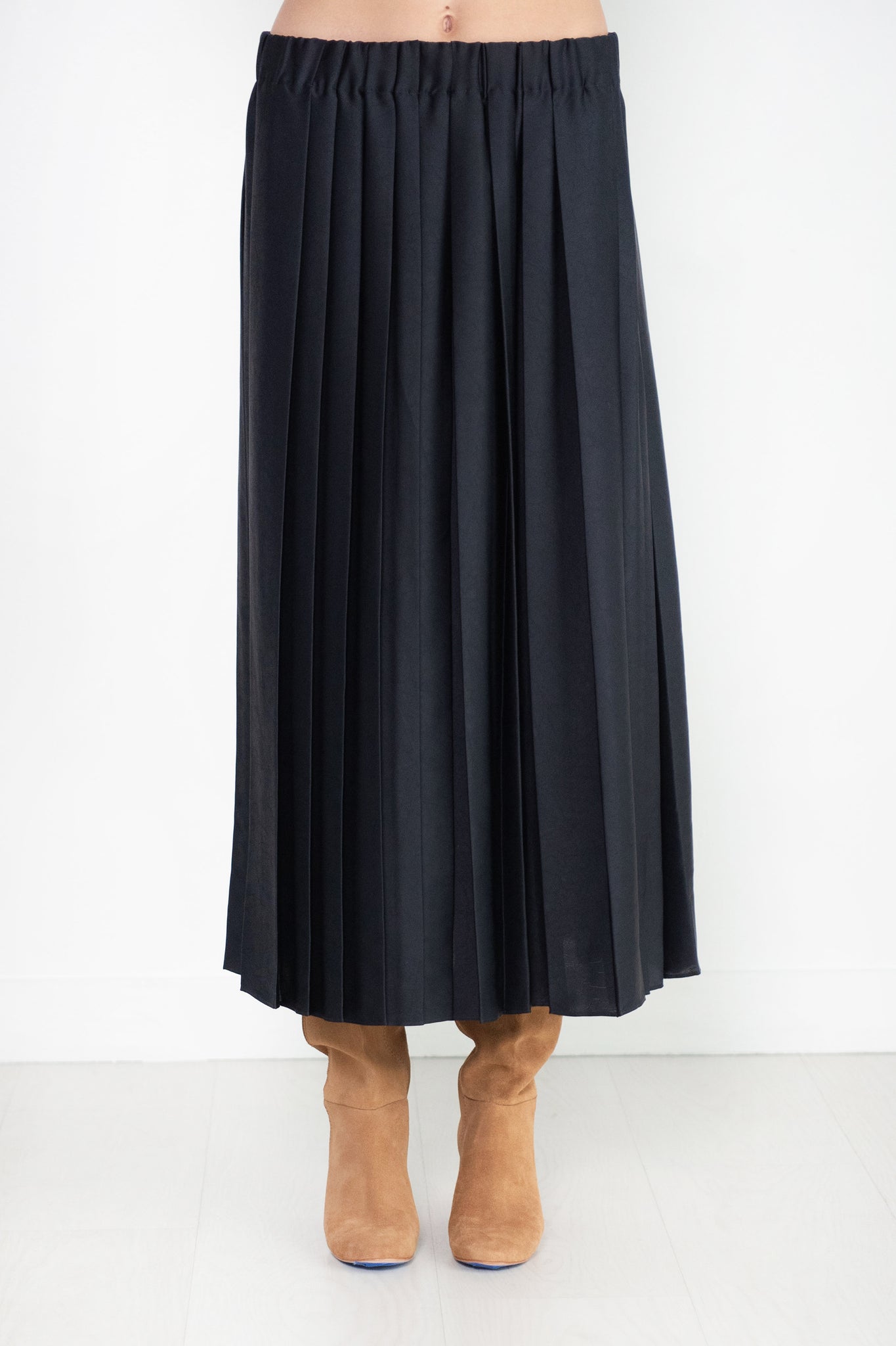 TIBI - Feather Weight Pleated Skirt, Navy