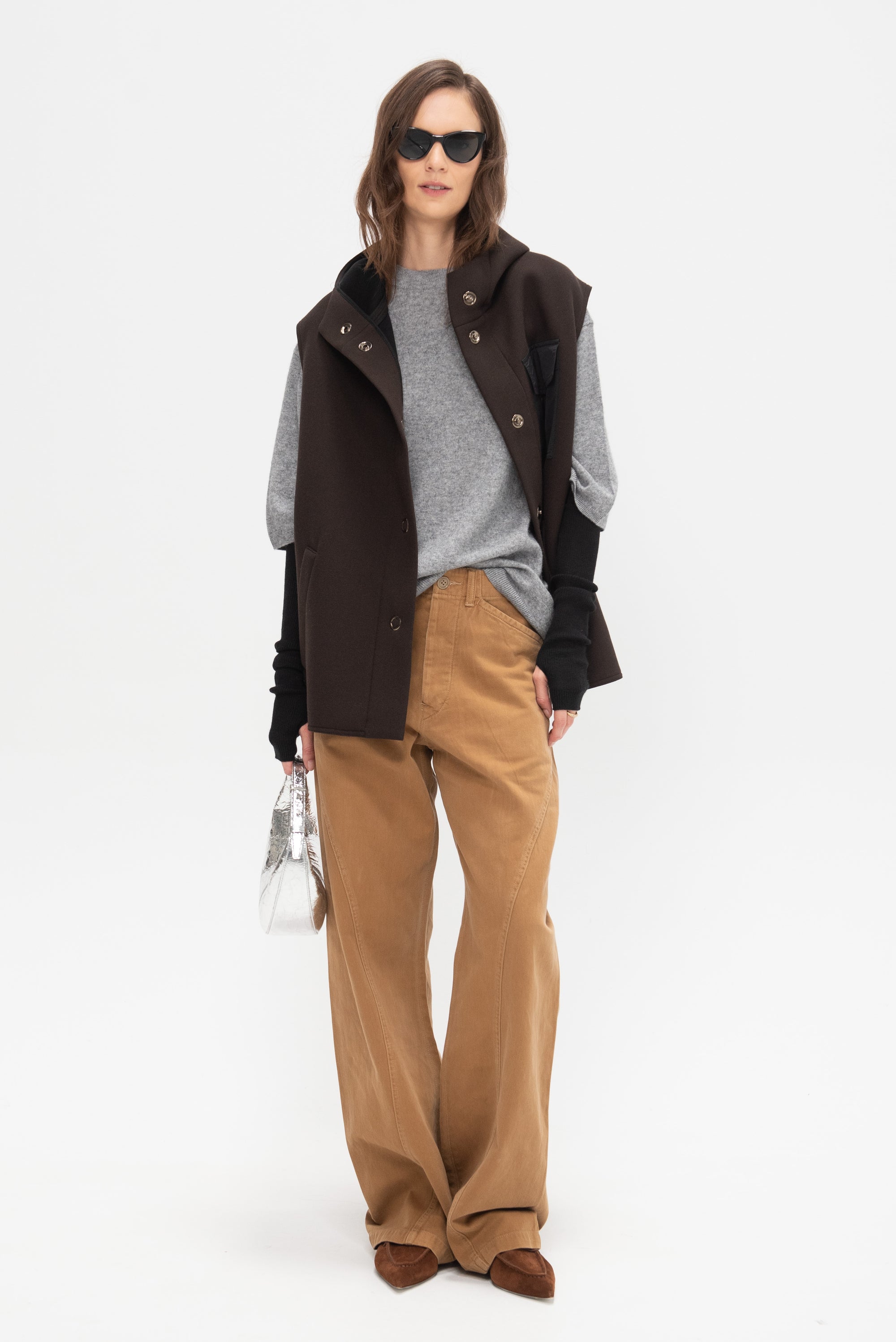 Washable Cashmere Oversized Easy T-Shirt, Heather Grey