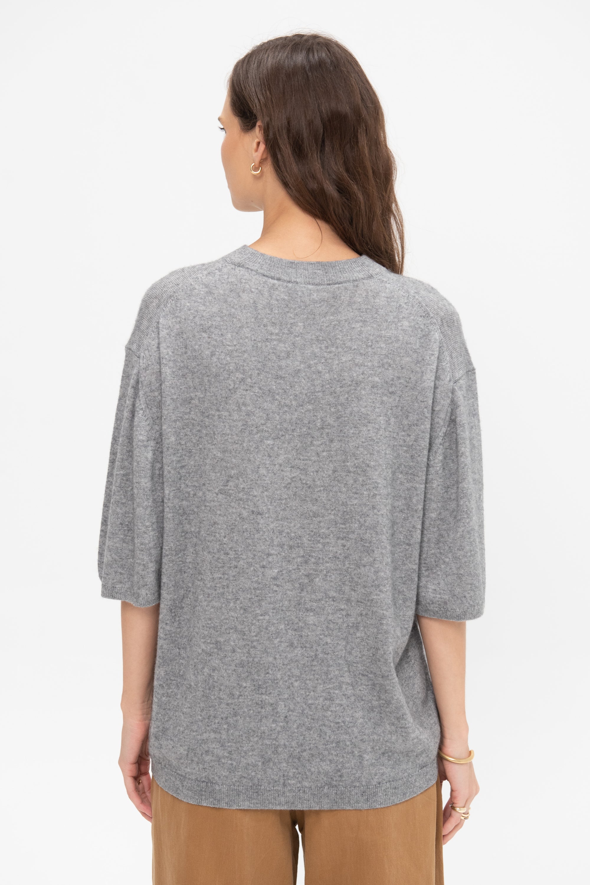 Washable Cashmere Oversized Easy T-Shirt, Heather Grey