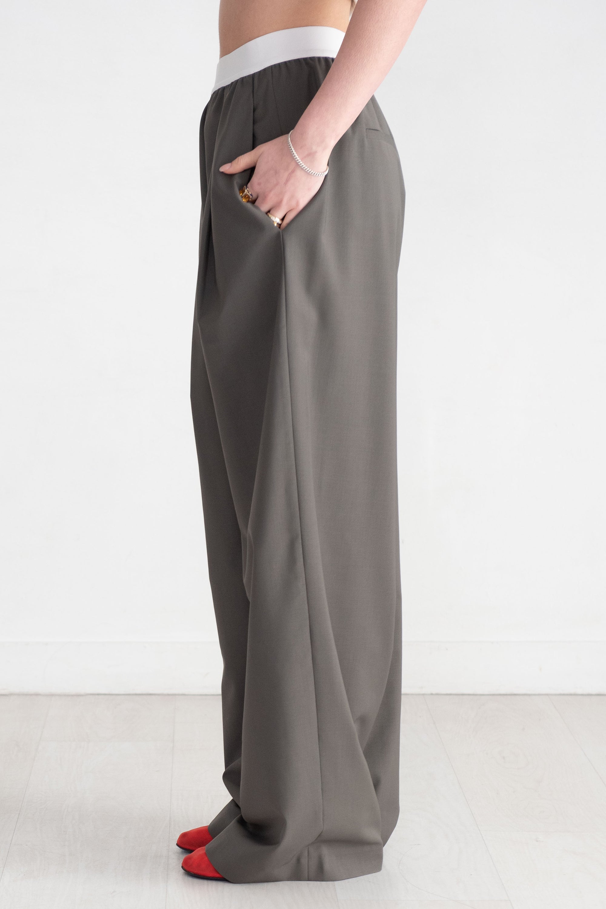 TIBI - Tropical Wool Marit Pull-on Pant, Dark Stone