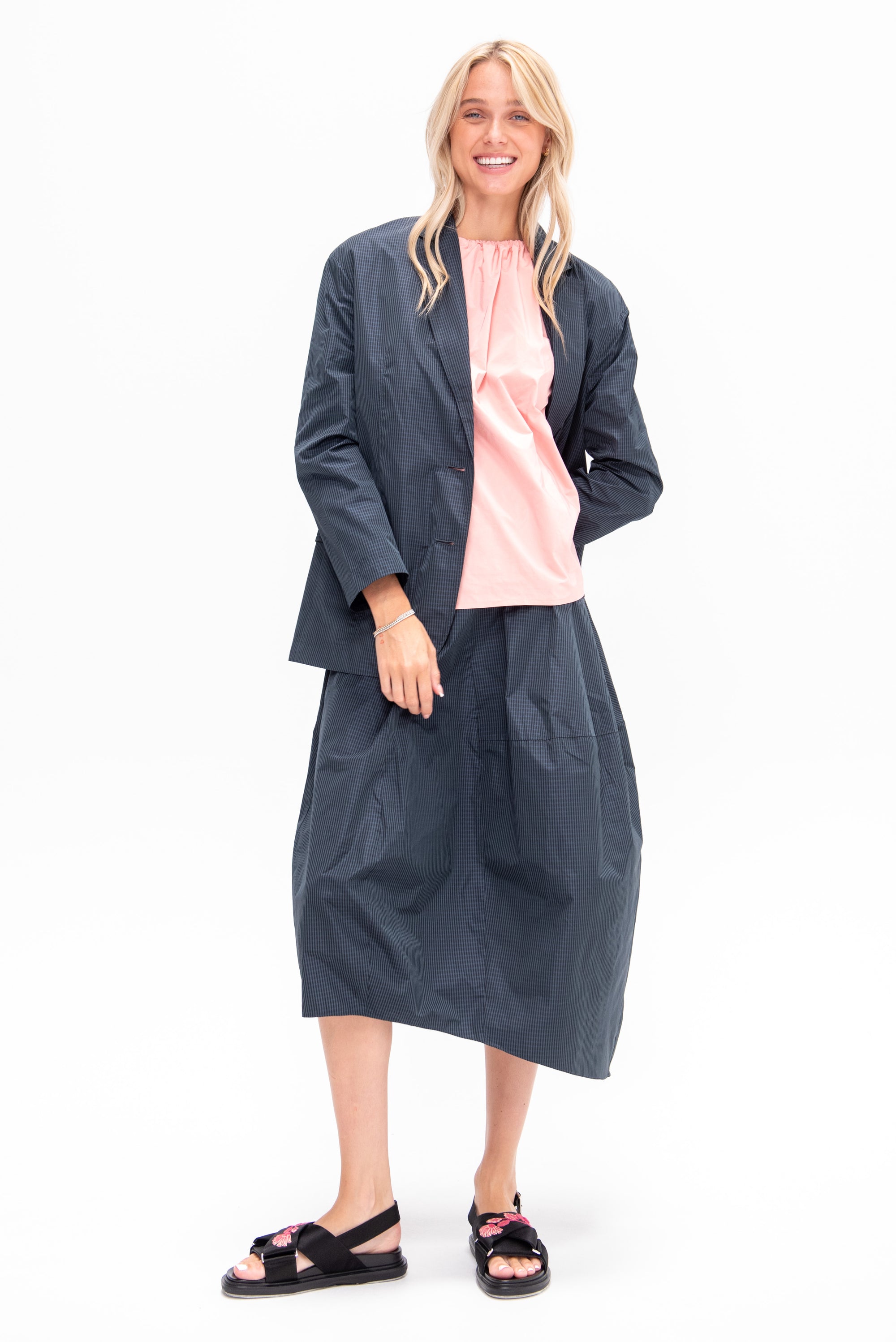 Nylon Shirred Neck Top, Pink