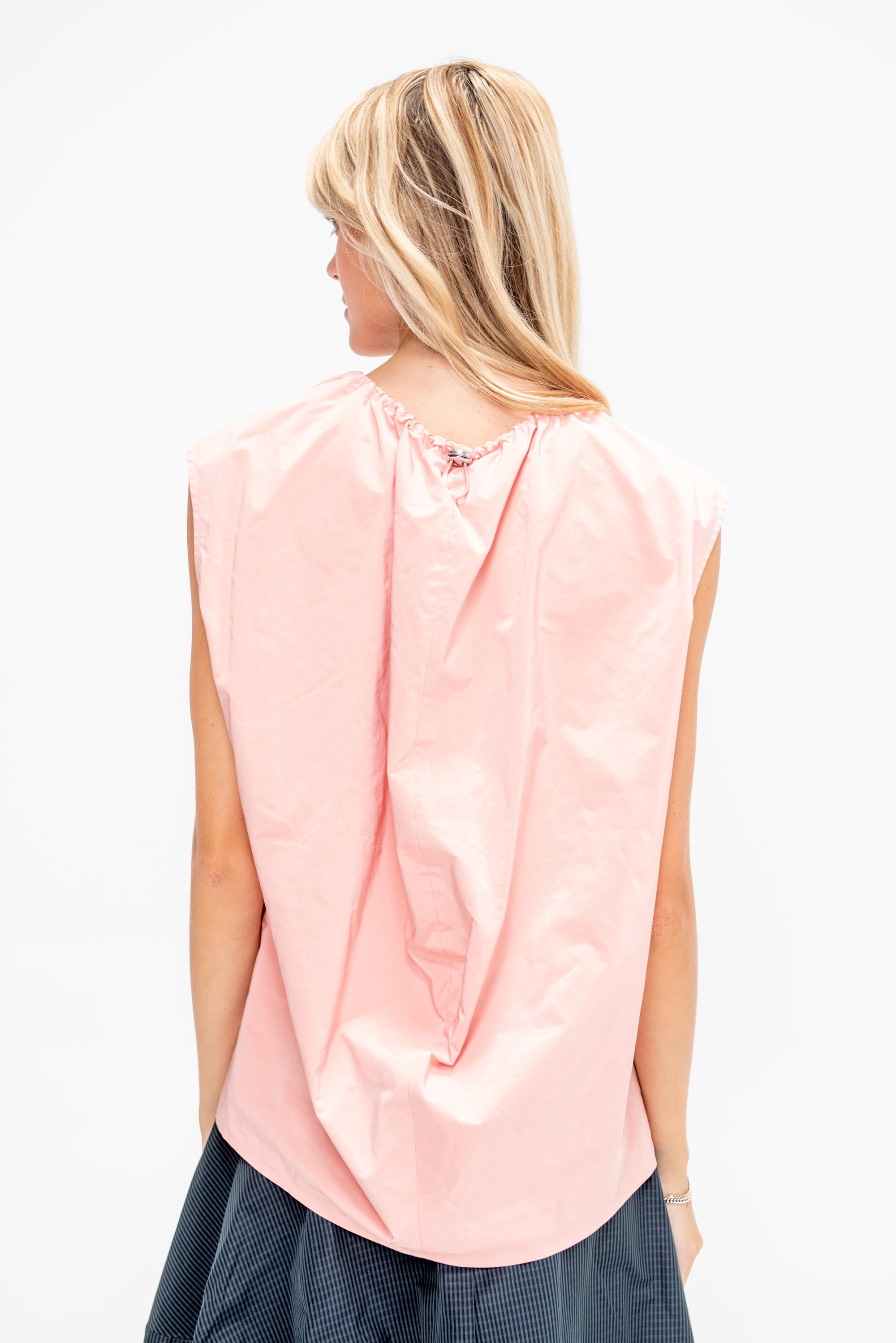 Nylon Shirred Neck Top, Pink