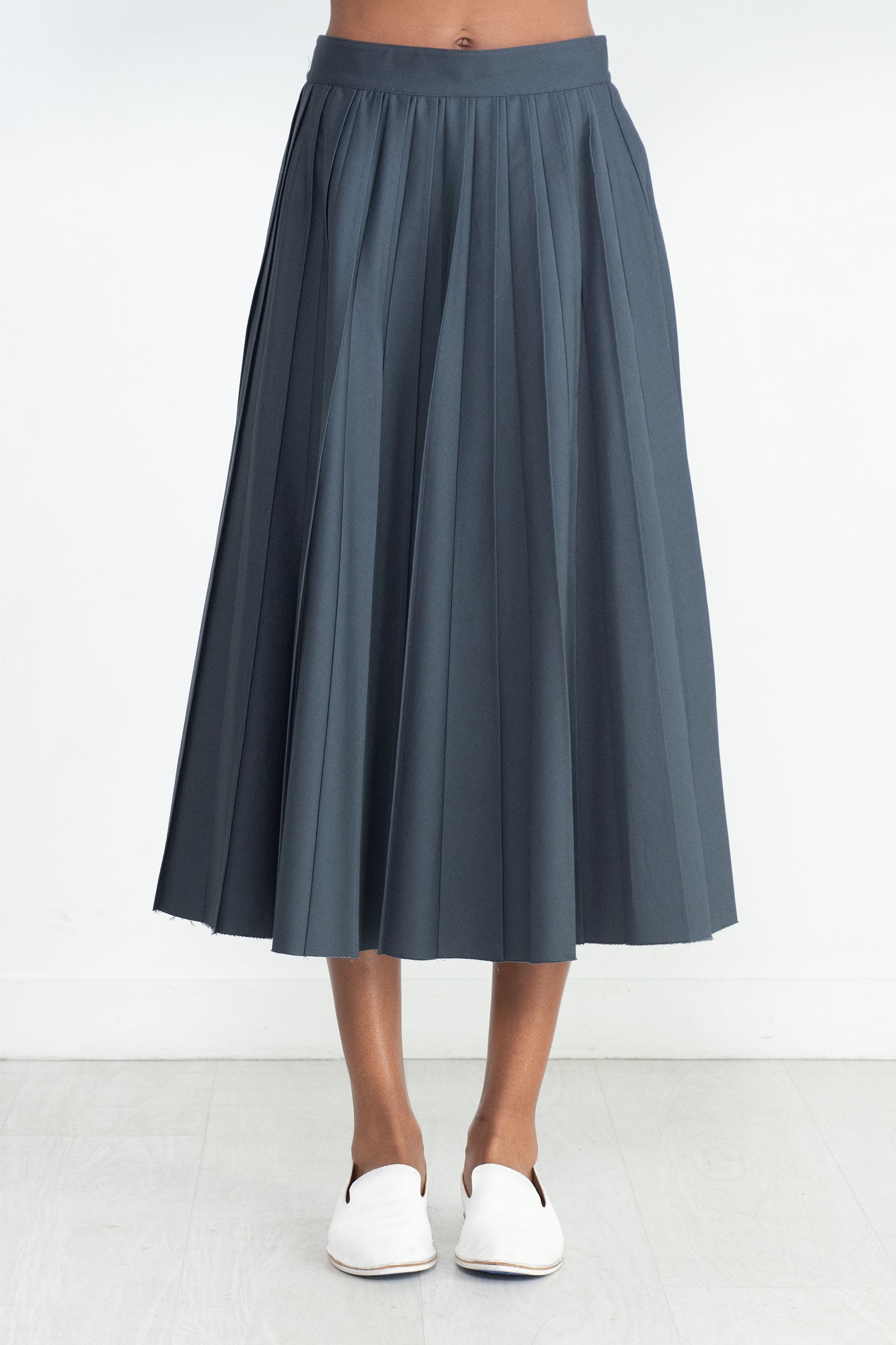 TIBI - Oliver Cotton Stretch Tricotine Pintucked Skirt, Slate Blue