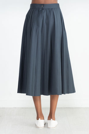 TIBI - Oliver Cotton Stretch Tricotine Pintucked Skirt, Slate Blue
