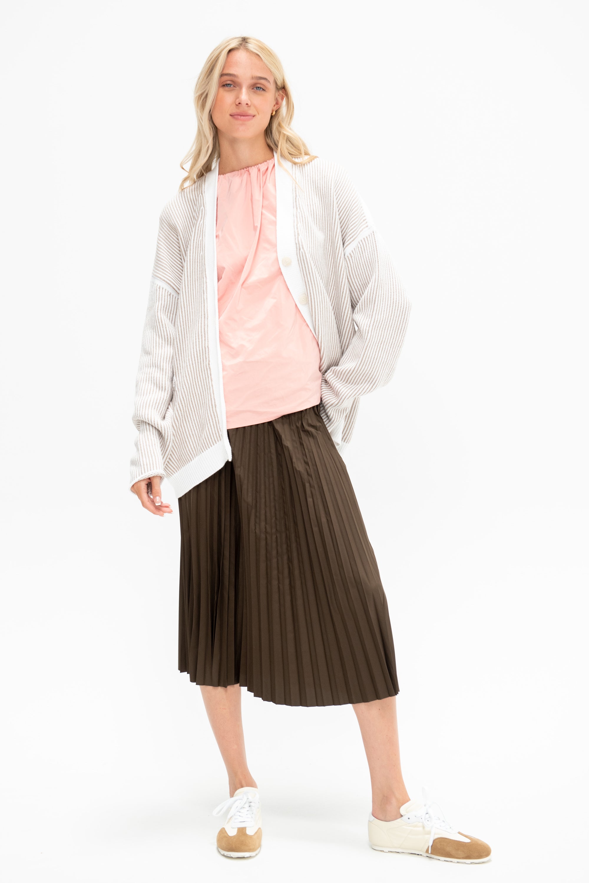 Nylon Pleating Sunray Pull On Skirt, Brown