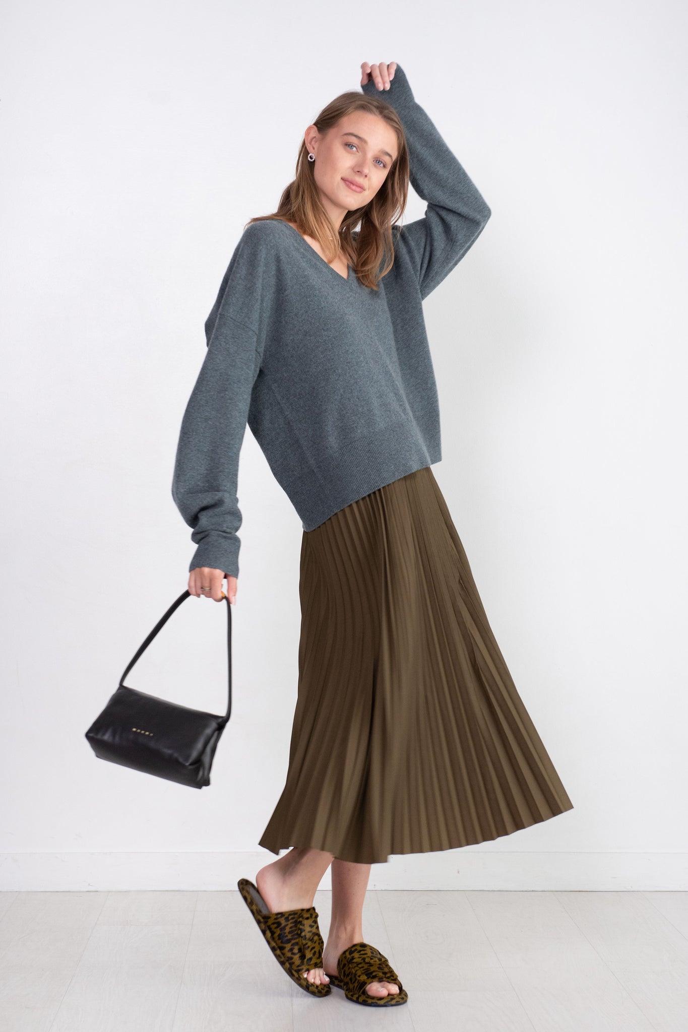 TIBI - Italian Sporty Nylon Sunray Pleated Pull On Skirt, Wood