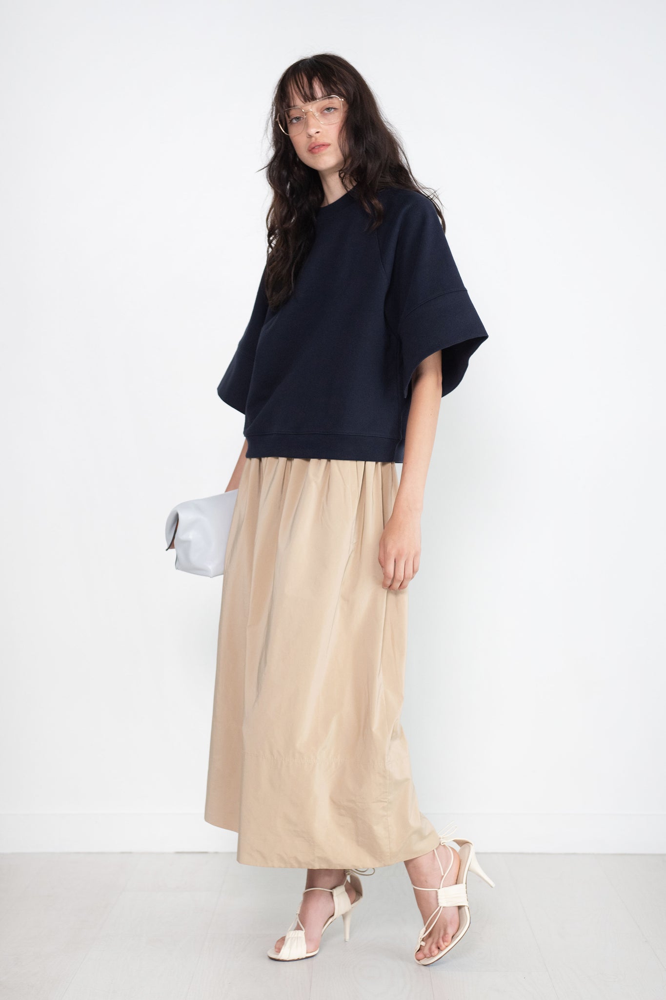 TIBI - Nylon Pull On Full Skirt, Tan