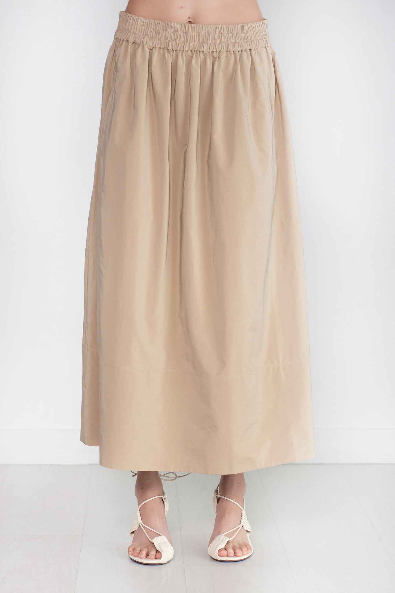 TIBI - Nylon Pull On Full Skirt, Tan