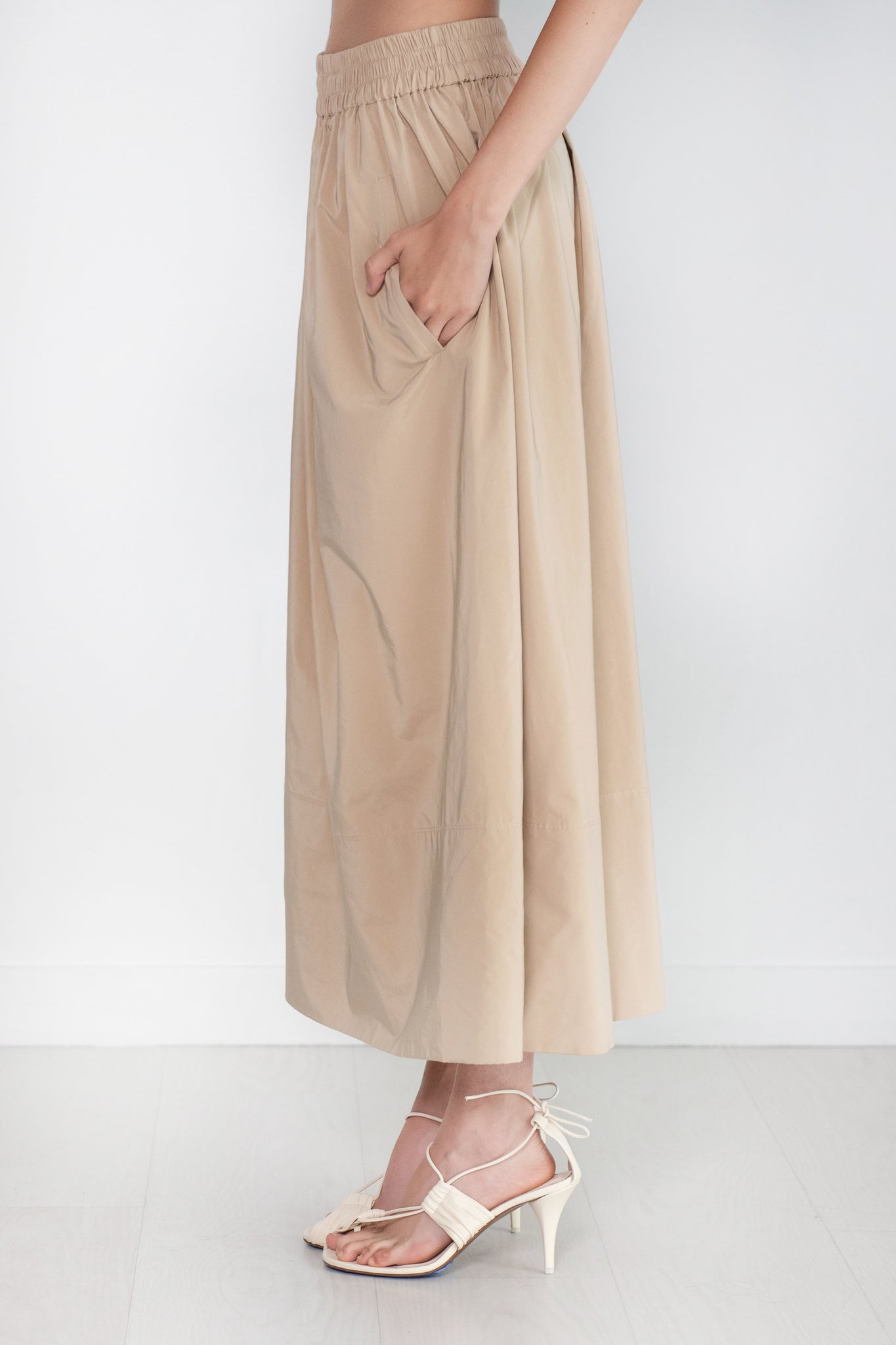 TIBI - Nylon Pull On Full Skirt, Tan