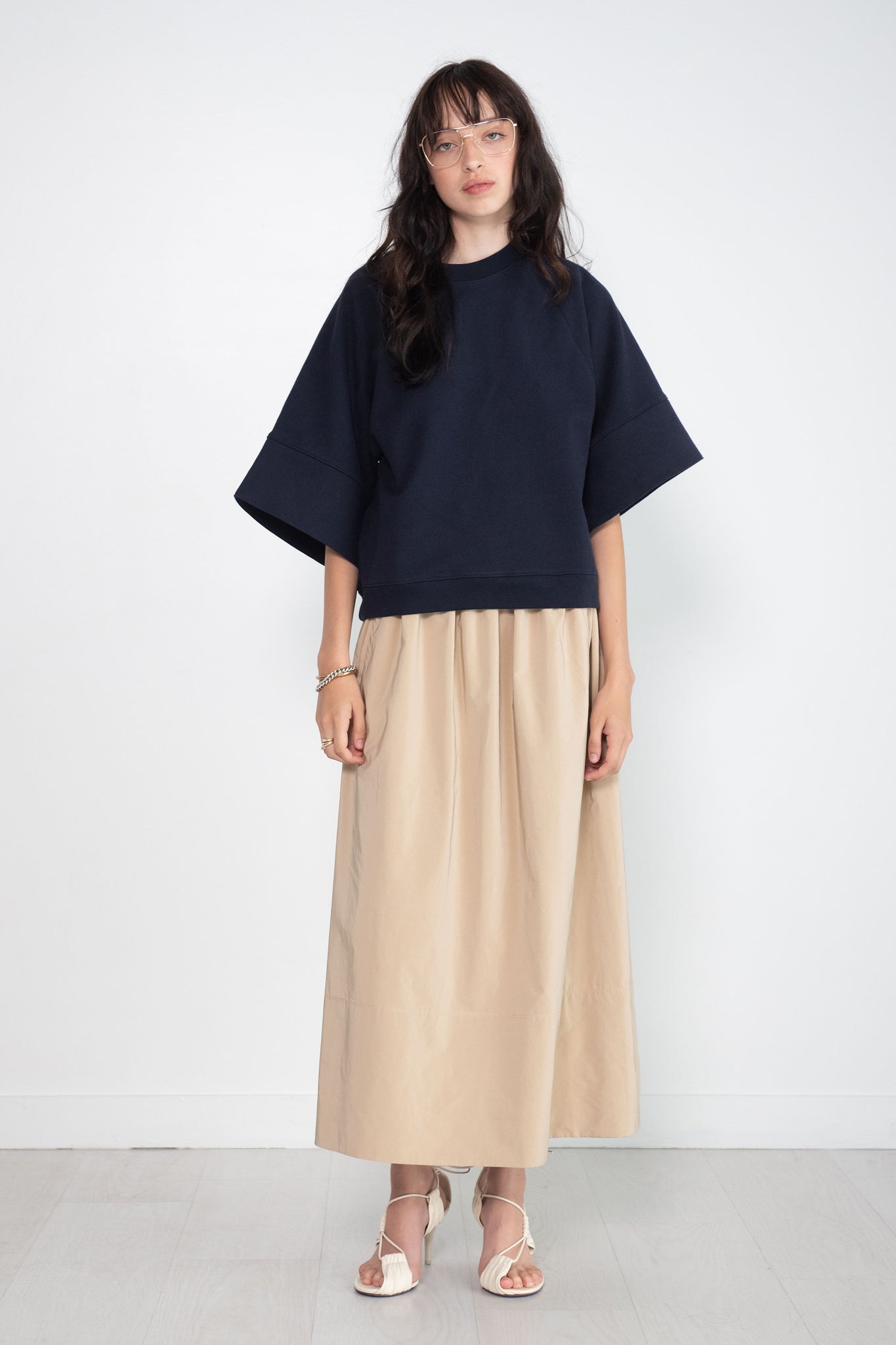 TIBI - Nylon Pull On Full Skirt, Tan