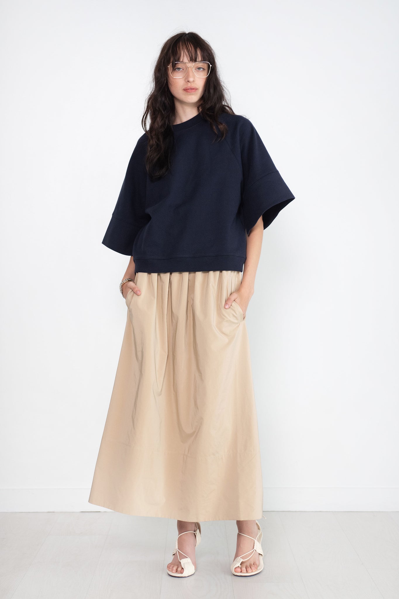 TIBI - Nylon Pull On Full Skirt, Tan