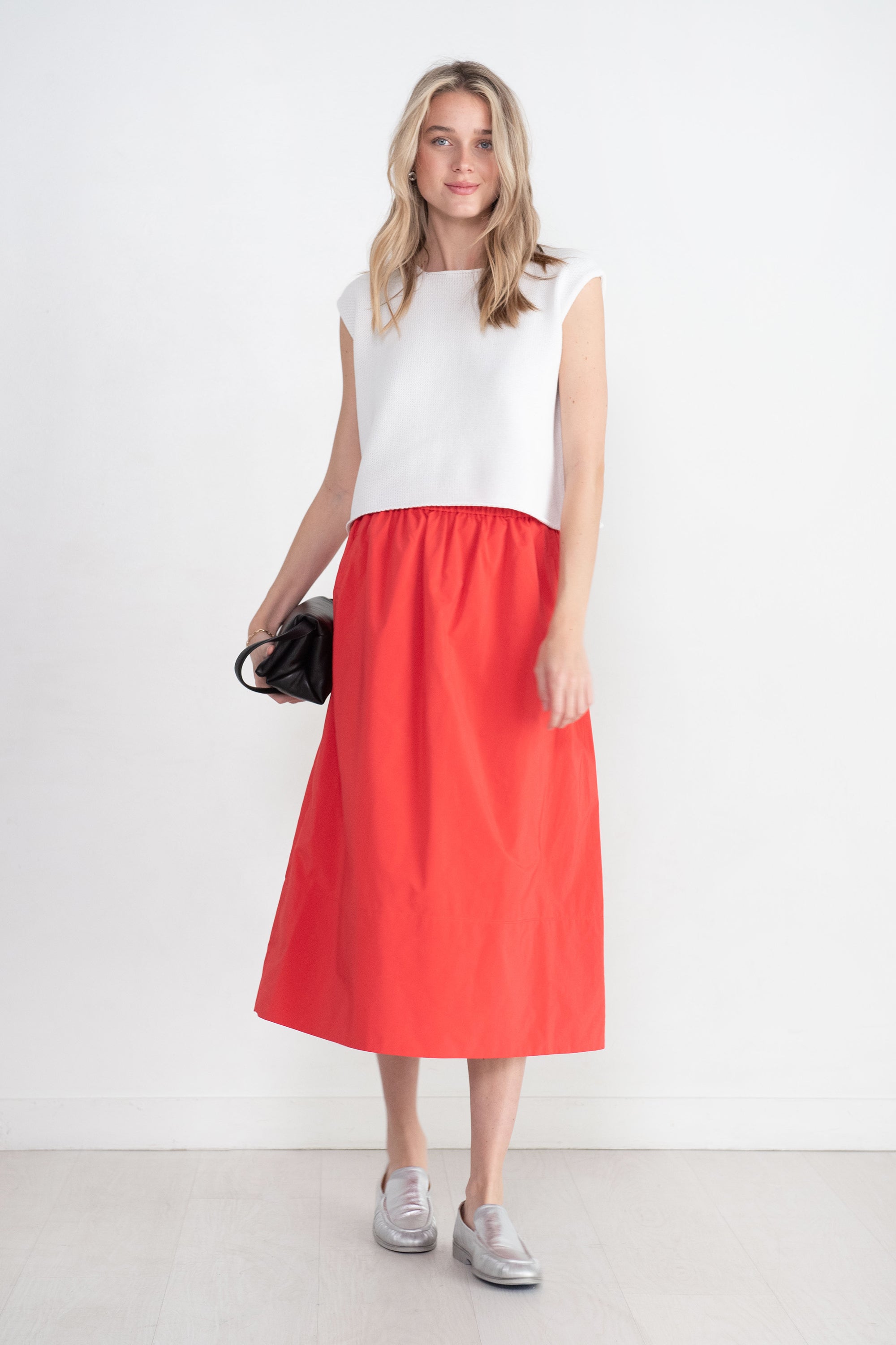 TIBI - Nylon Pull On Full Skirt, Red