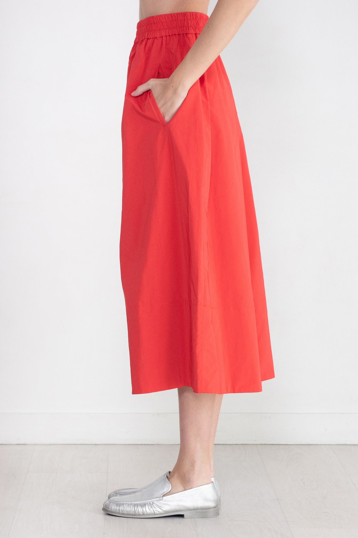 TIBI - Nylon Pull On Full Skirt, Red