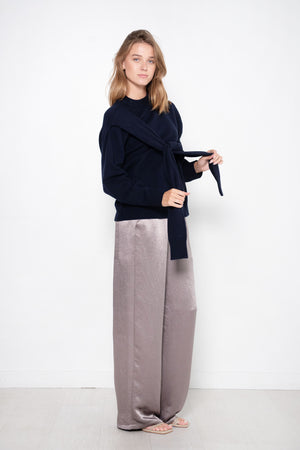 TIBI - Sion Satin Wide Leg Pull On Pant, Slate Grey