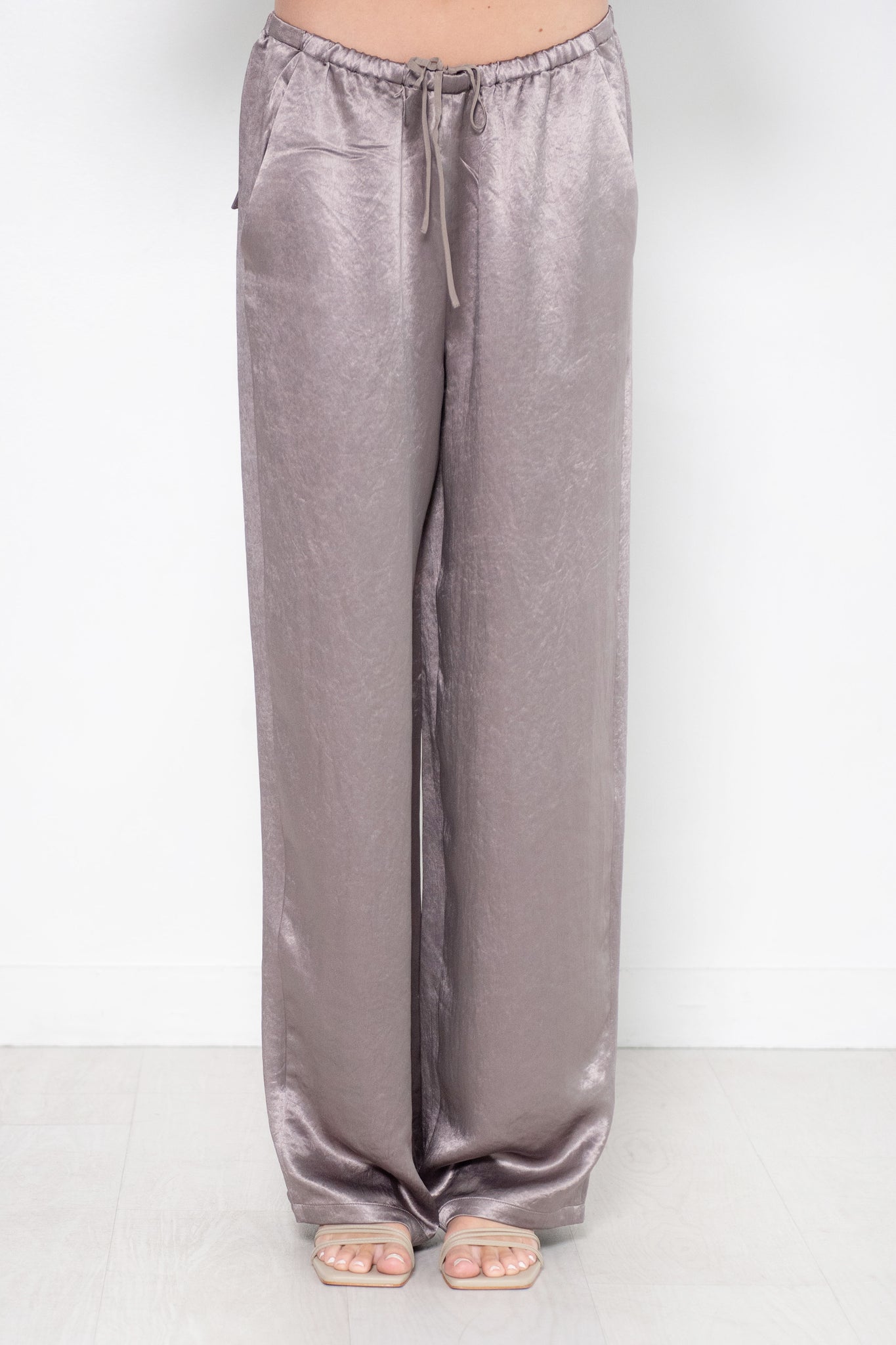 TIBI - Sion Satin Wide Leg Pull On Pant, Slate Grey