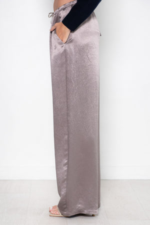 TIBI - Sion Satin Wide Leg Pull On Pant, Slate Grey