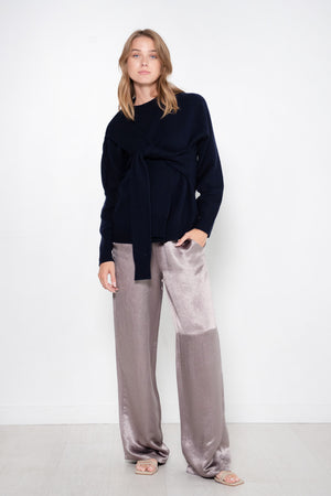TIBI - Sion Satin Wide Leg Pull On Pant, Slate Grey