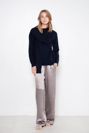 TIBI - Sion Satin Wide Leg Pull On Pant, Slate Grey