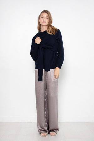 TIBI - Sion Satin Wide Leg Pull On Pant, Slate Grey
