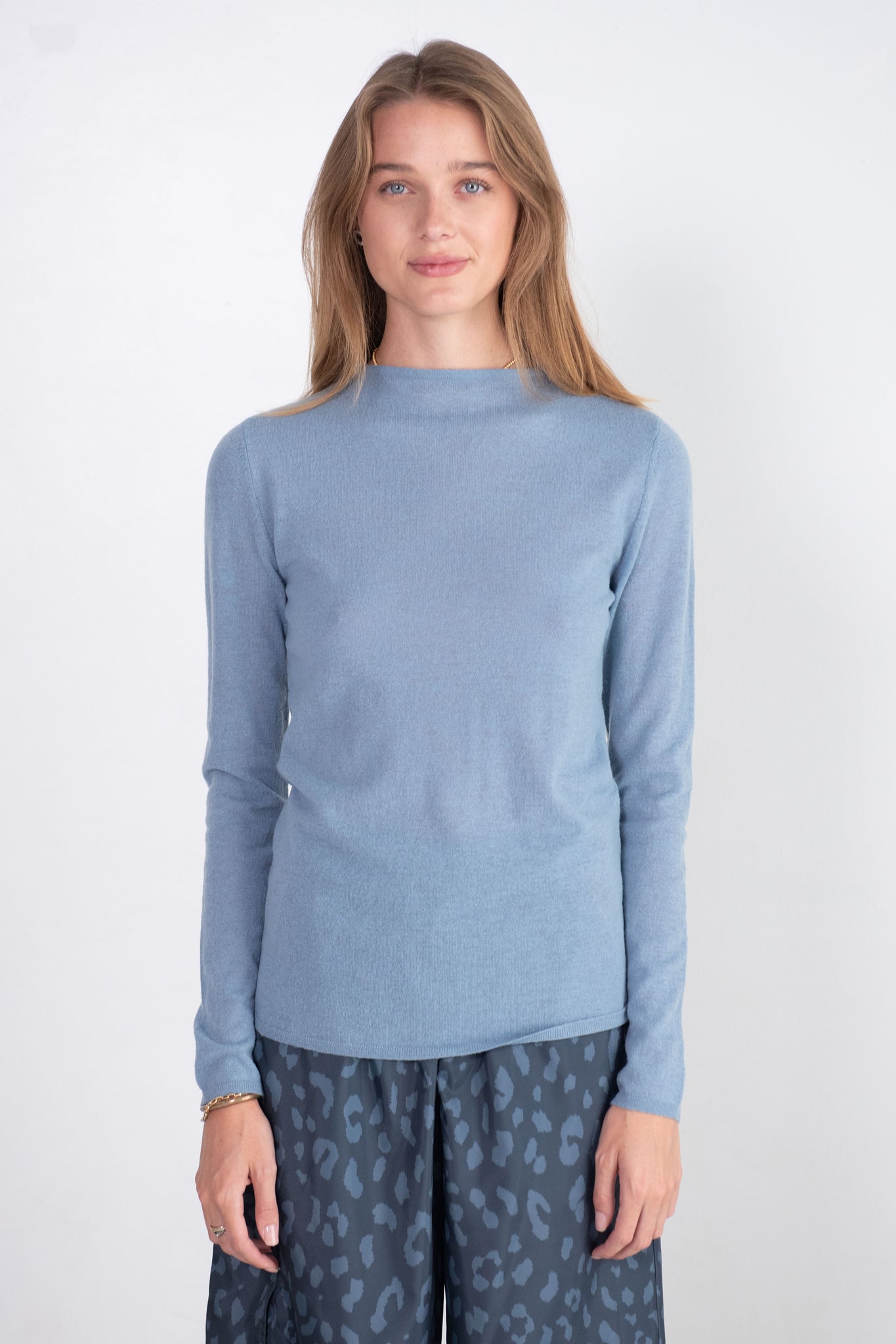 TIBI - Skinlike Mercerized Wool Soft Sheer Pullover, Blue Mist