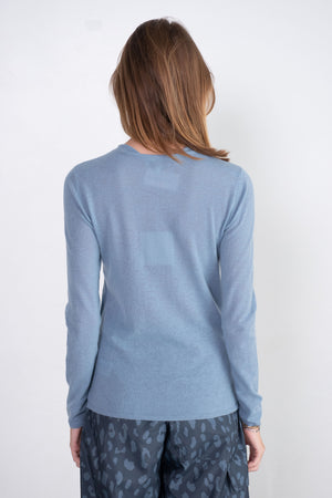 TIBI - Skinlike Mercerized Wool Soft Sheer Pullover, Blue Mist