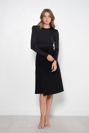 TIBI - Micro Jersey Shoulderpad Fitted Crewneck Top, Black
