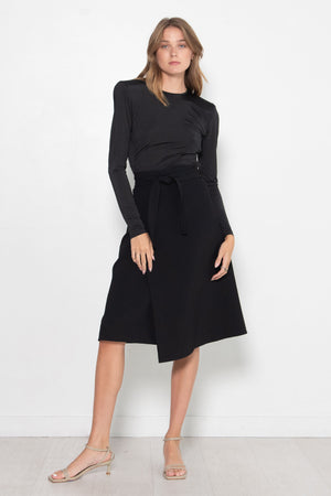 TIBI - Micro Jersey Shoulderpad Fitted Crewneck Top, Black